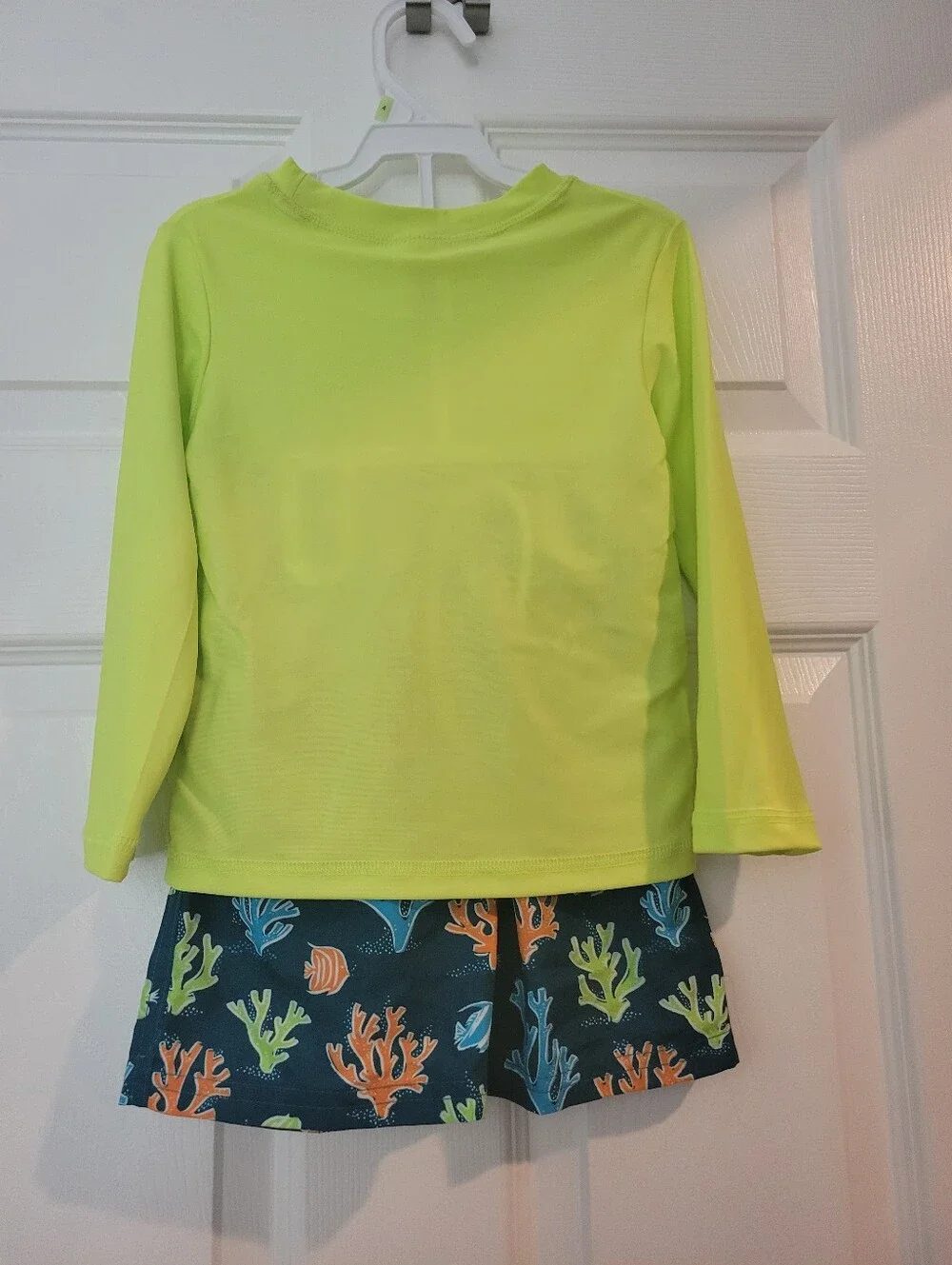 Kids Neon Yellow Long-Sleeve Swim Set with Ocean Print